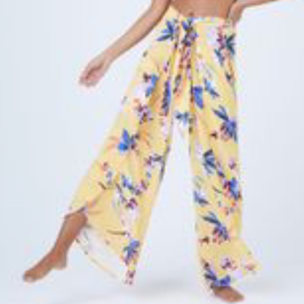 Shore Beach Pant- Yellow Tie Waist and Leg Slits NWT